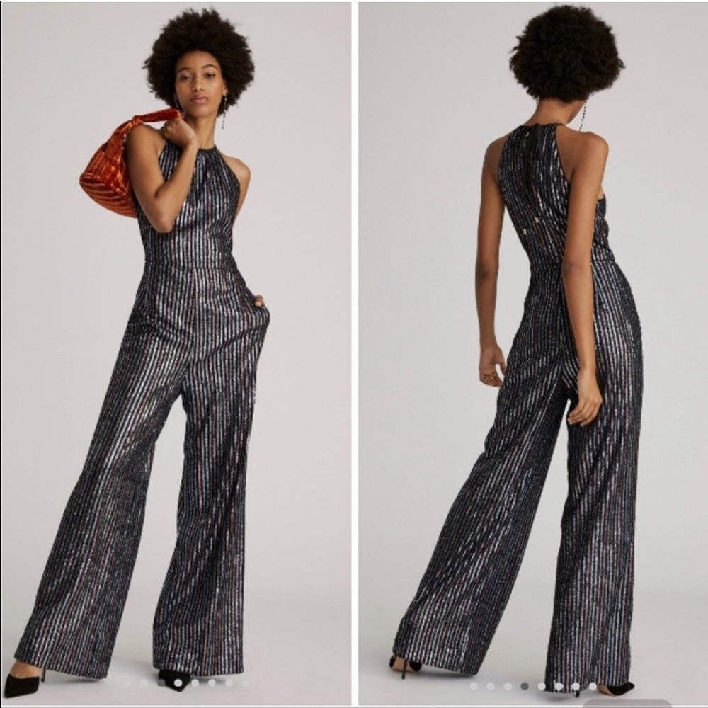 NEW Maeve Anthropologie Disco Halter Sequined Jumpsuit - Picture 15 of 15